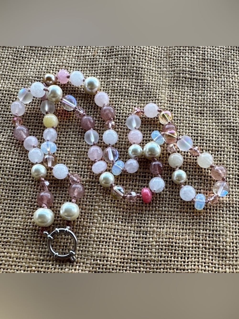 Elegant Multicolor Beaded Stone Knotted Necklace Long in style